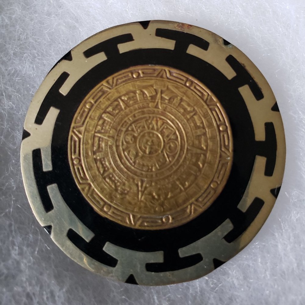 2/40$ Vintage Hecho en mexico Alpaca aztec calendar brooch
